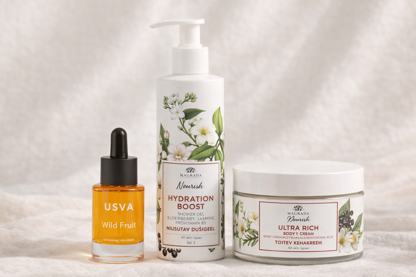 Kosmetiikka lahjapakkaus äitienpäivään. Sisältää Usva Cosmetics Kasvoöljyn, Magrada Organic Cosmetics vartalovoitee sekä suihkugeelin. Täydellinen hemmottelulahja.