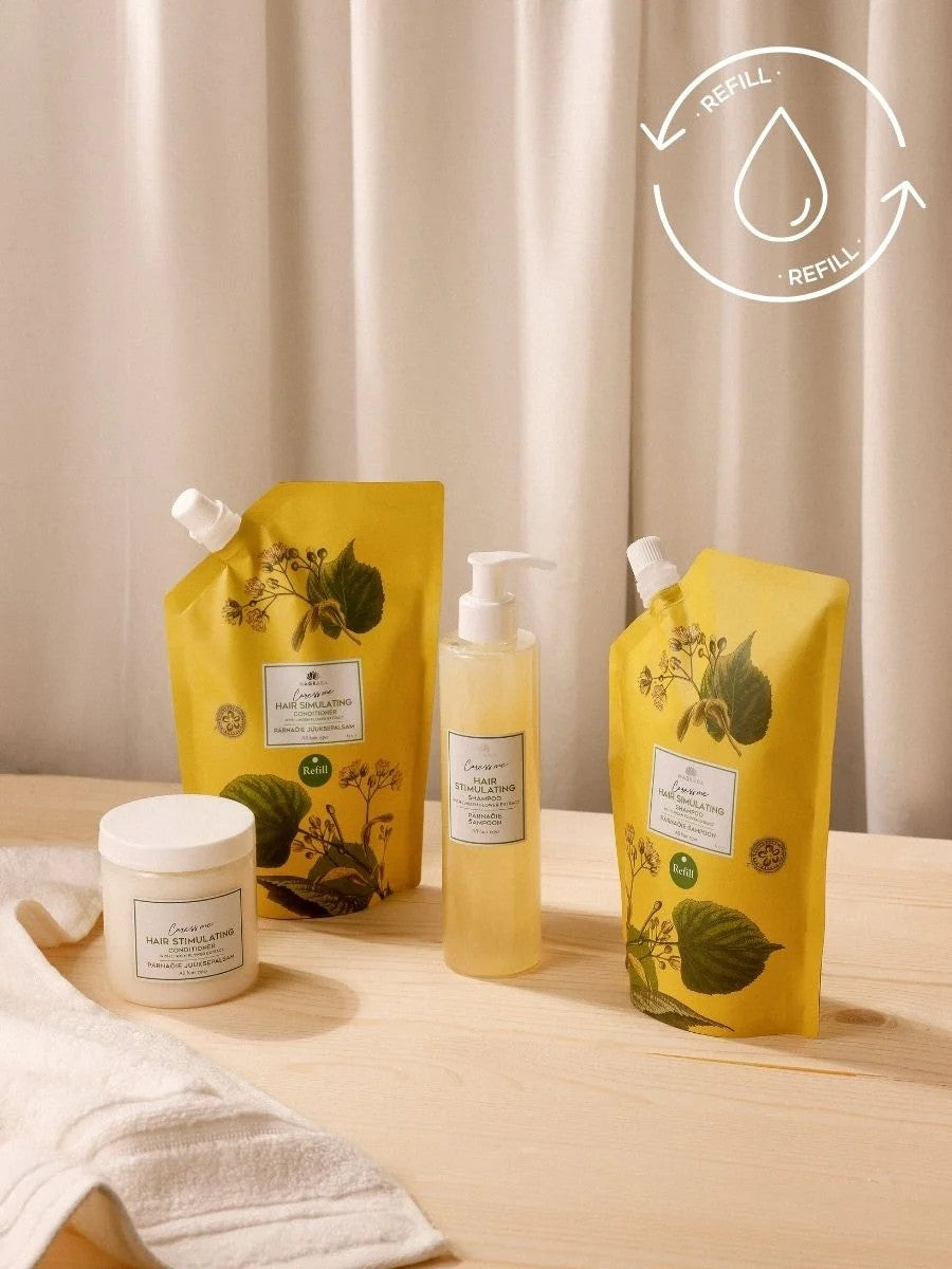 Magrada Organic Cosmetics lehmuskukkashampoo 500ml täyttöpakkaus on ekologinen valinta hiustenhoitoon.