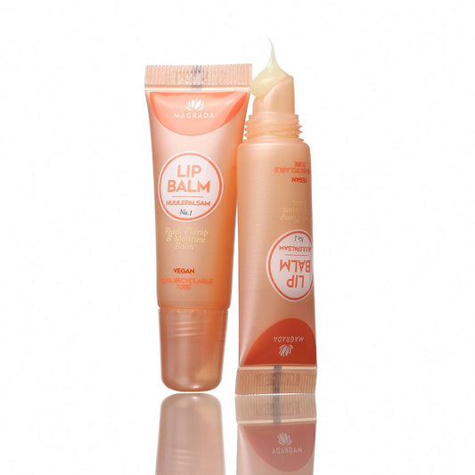 agrada Organic Cosmetics Peach Plump 15ml -huulivoiteen tyylikkäät ja ekologiset pakkaukset.
