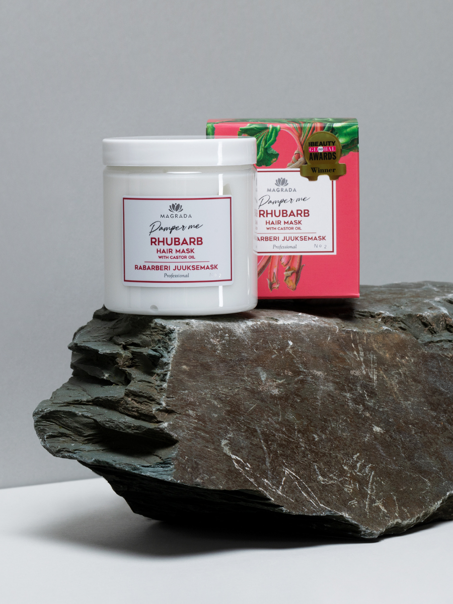 Magrada Organic Cosmetics raparperimaski 250ml on palkittu hiusnaamio kuiville ja vaurioituneille hiuksille.