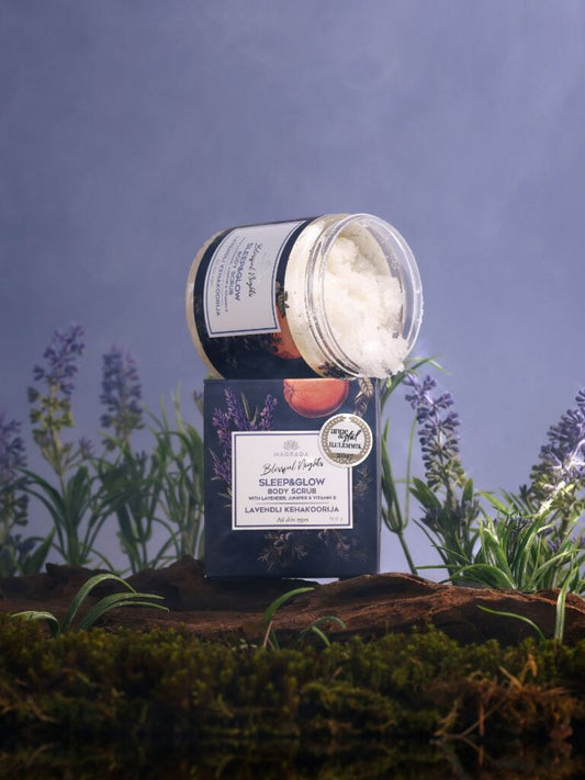 Magrada Sleep & Glow on ylellinen vartalonhoitosetti, joka sisältää merisuolakuorinnan ja rauhoittavan vartaloöljyn tyylikkäässä lahjapakkauksessa.